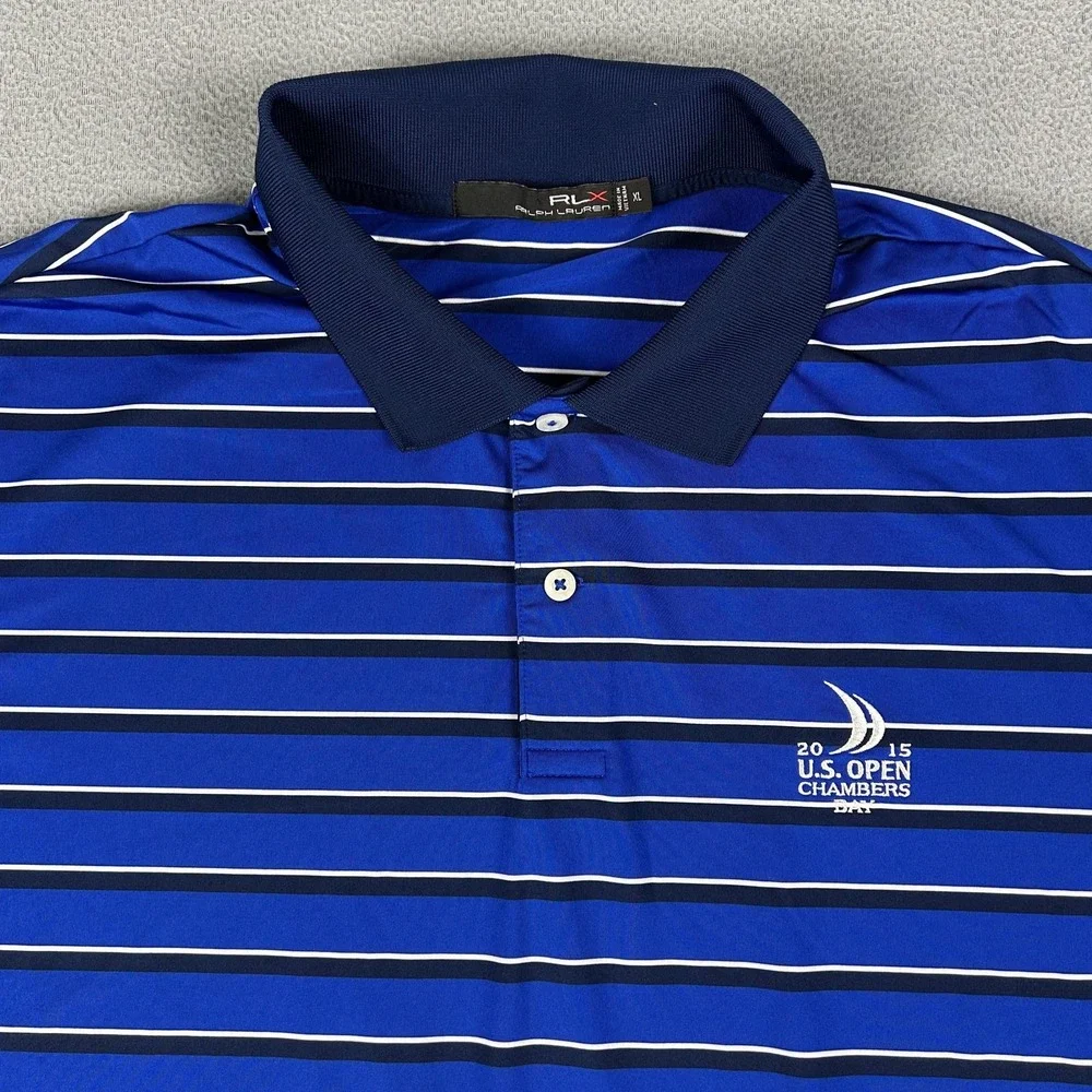Ralph Lauren Polo Shirt Mens XL Blue Stripe 2015 US Open Chambers Golf‎ RLX